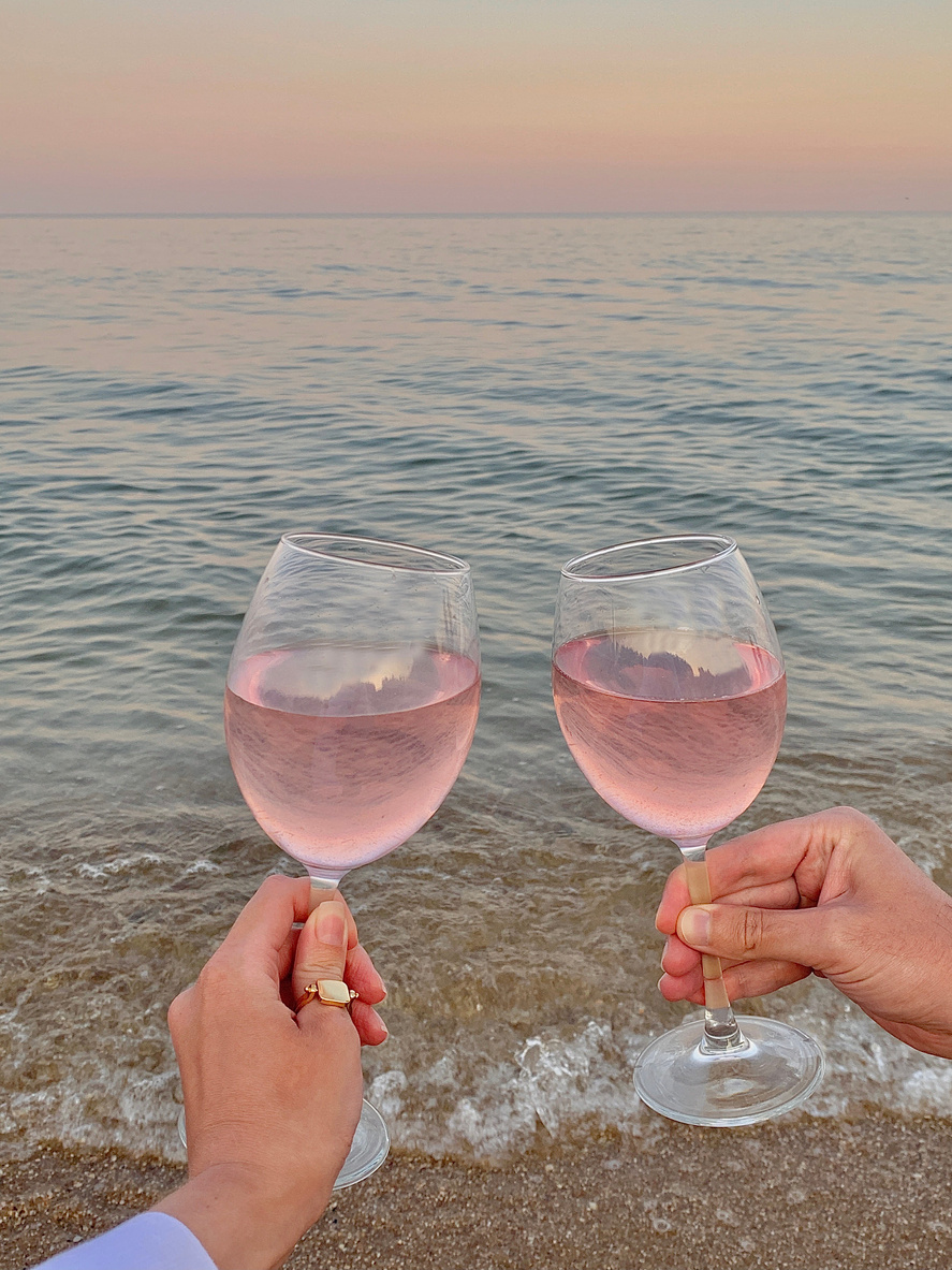 2 Person Holding Clear Wine Glass on Beach